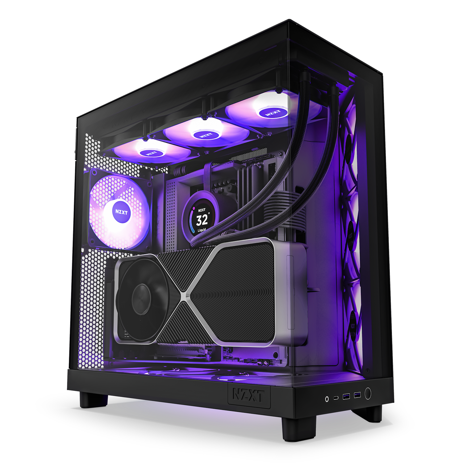 NZXT CHASSIS H6 FLOW RGB (2023) COMPACT DUAL-CHAMBER ATX CASE WITH RGB FANS - ALL BLACK -CC-H61FB-R1