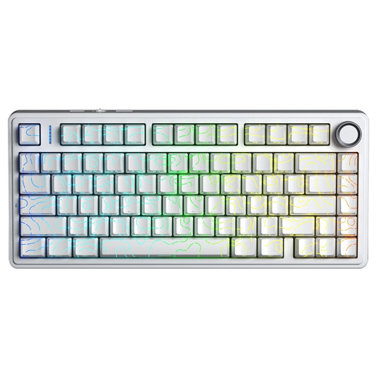 AULA F75 75% SIDE ENGRAVED TRI MODE TKL 80 KEYS WIRELESS MECHANICAL GAMING KEYBOARD WITH KNOB | 4000MAH BATTERY, SOUTH-FACING RGB BACKLIT PRE-LUBED HOT SWAPPABLE | WHITE CONTOUR - STAR VECTOR SWITCHES