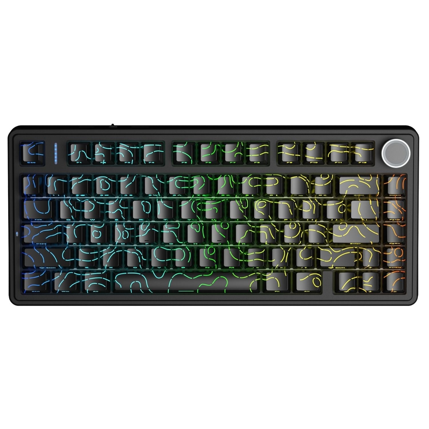 AULA F75 75% SIDE ENGRAVED TRI MODE TKL 80 KEYS WIRELESS MECHANICAL GAMING KEYBOARD WITH KNOB | 4000MAH BATTERY, SOUTH-FACING RGB BACKLIT PRE-LUBED HOT SWAPPABLE | BLACK CONTOUR - STAR VECTOR SWITCHES