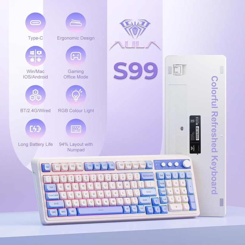 AULA S99 MECHANICAL KEYBOARD (BLUE & WHITE) BEST MECHANICAL KEYBOARD