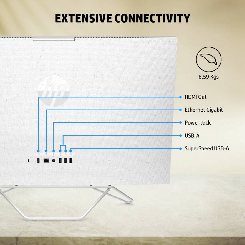 HP ALL-IN-ONE RYZEN 3 DUAL CORE (8 GB DDR4/1 TB/256 GB SSD/WINDOWS 11 HOME/AMD RADEON GRAPHICS/23.8 INCH SCREEN/24-CB0789IN) WITH MS OFFICE (SNOW WHITE, 419 MM X 540.6 MM X 183.7 MM, 5.37 KG)