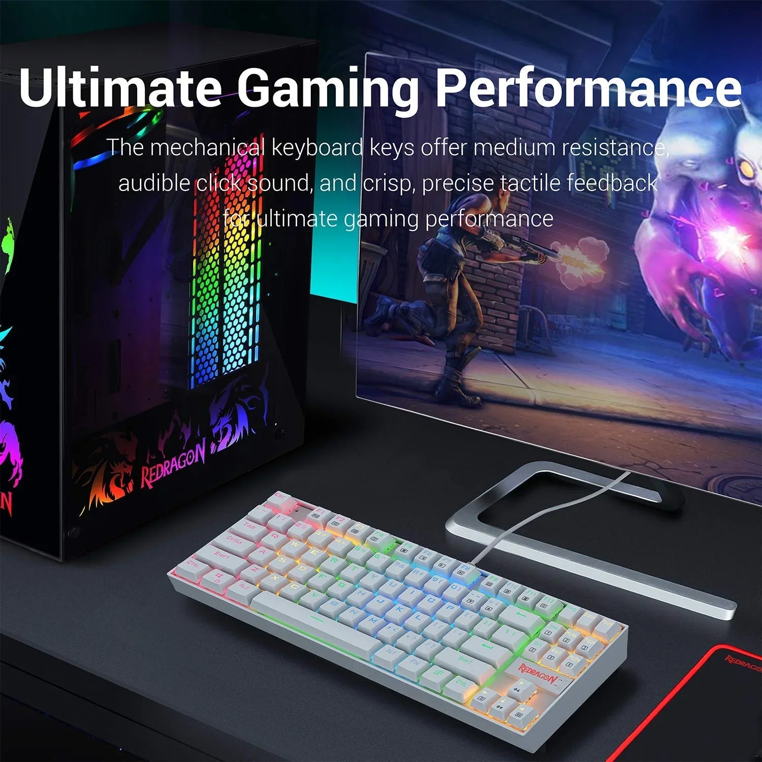 REDRAGON Kumara K552 Tenkeyless Wired Gaming Keyboard ( White ) ( Red Switch )