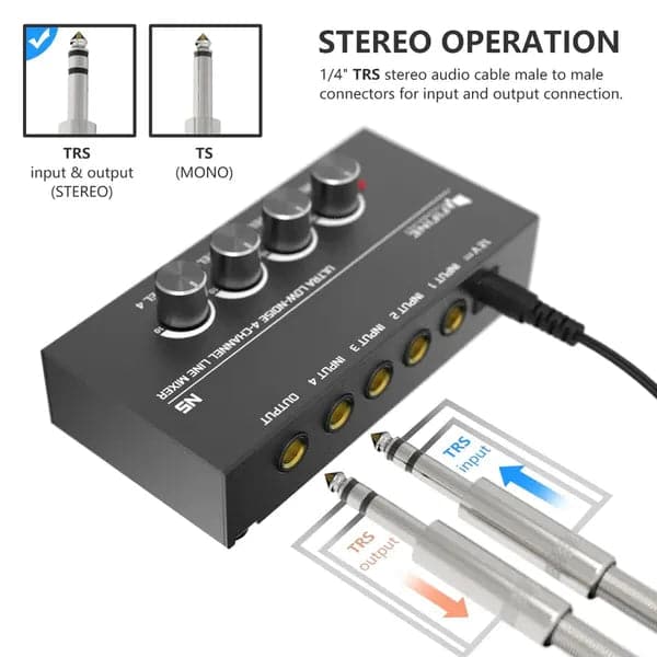 FIFINE N5 Four Channel Line Mixer With Individual Volume Controls