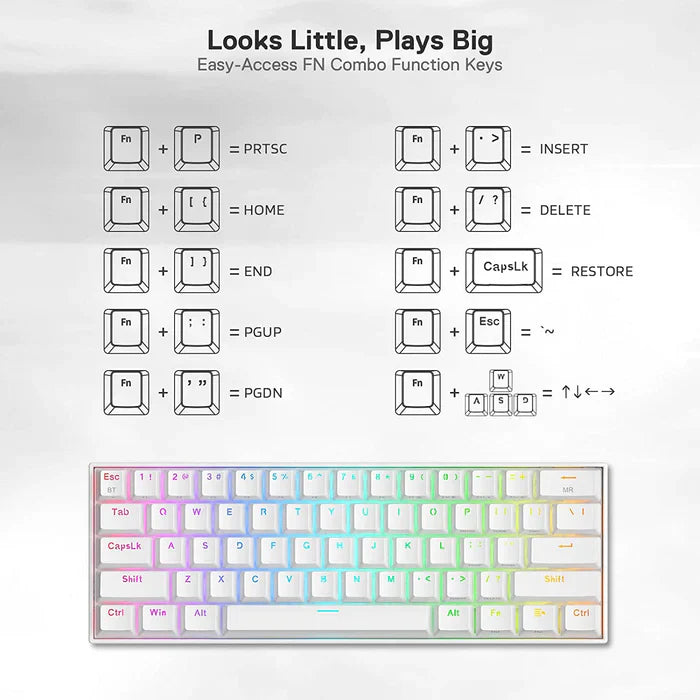 REDRAGON K530 Pro Draconic 60% Mechanical Wireless Gaming Keyboard ( White ) ( Red Switch )