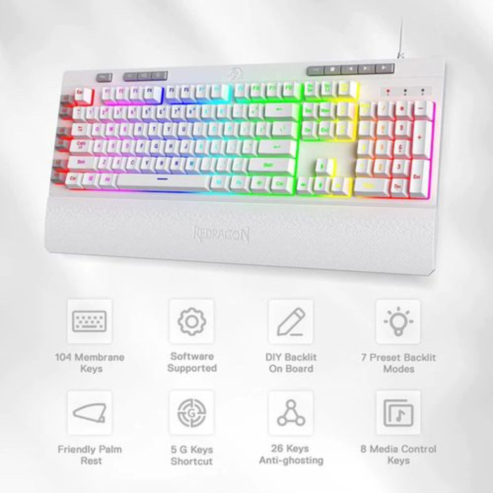 REDRAGON Shiva K512 Full Size Membrane Wired Gaming Keyboard ( White )