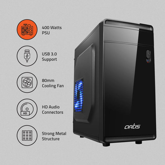 GLAZE 3.0 Computer Cabinet Support Micro ATX Motherboard,1 x 80mm Fan with 400W Power Supply