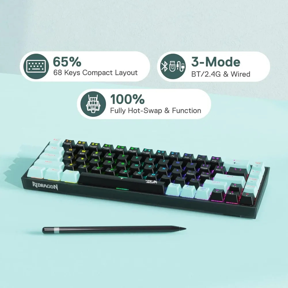REDRAGON Pro Castor K631 SE 65% Bluetooth + Wired Mechanical Gaming Keyboard ( Linear Optical Red Switch )