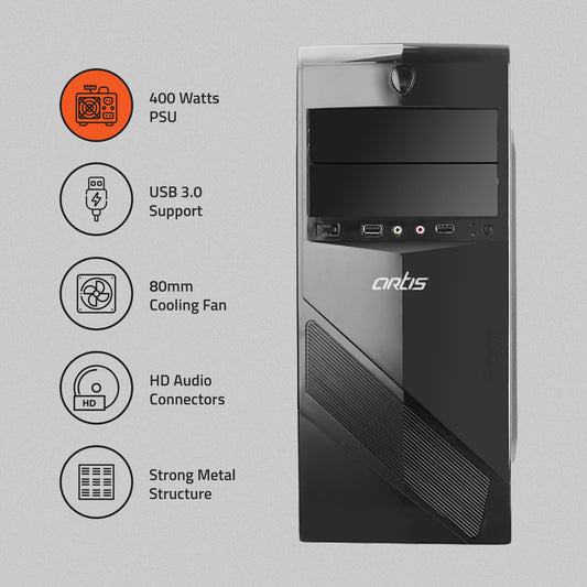 Bliss 3.0 Computer Cabinet Support Full ATX/ Micro ATX Motherboard,1 x 80mm Fan with 400W Power Supply