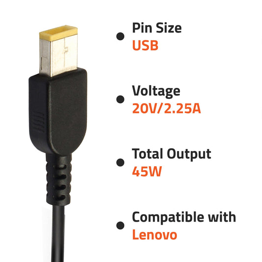 A0401 45Watt Laptop Adapter Compatible with Lenovo Laptops (20V/2.25A ,USB Pin)
