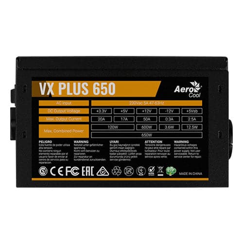 AEROCOOL VX + 650W Non Modular ATX 2.0 Power Supply