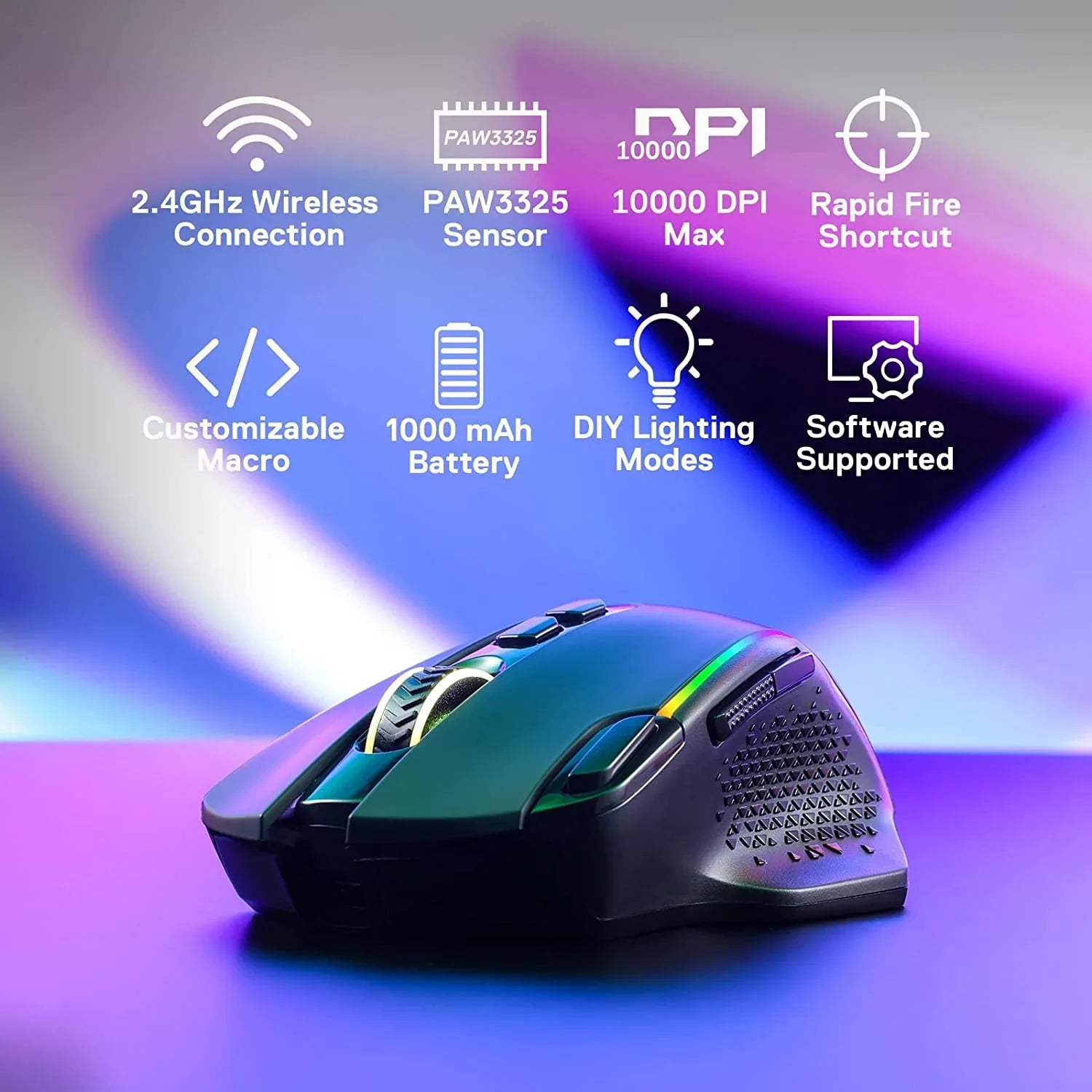 REDRAGON TAIPAN Pro M810 Wired / Wireless Ambidextrous Gaming Mouse ( REDRAGON TAIPAN Pro M810 ) ( 10000DPI / 8 Macro Button ) ( Black )