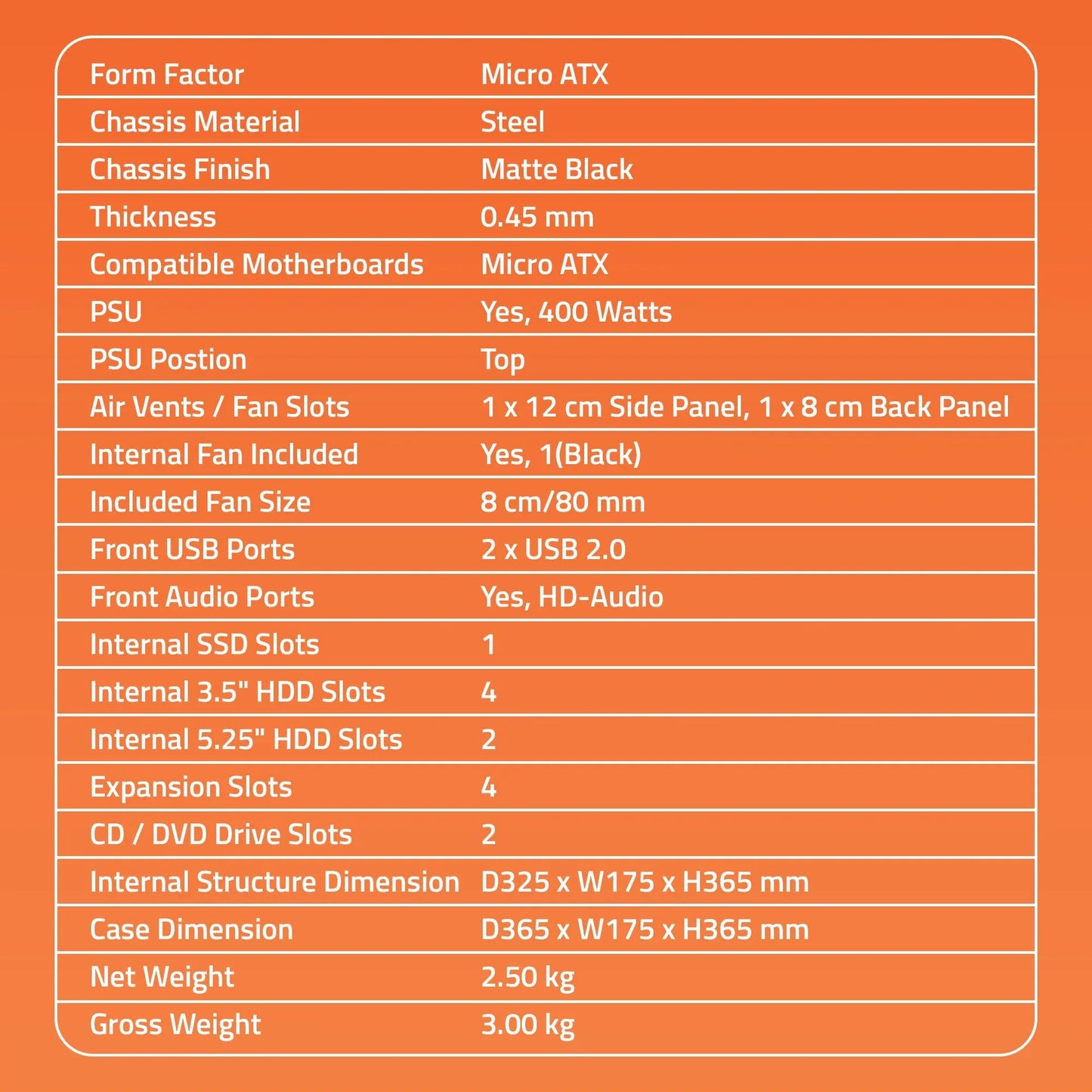3330 2.0 Computer Cabinet Support Micro ATX Motherboard, 1 x 80mm Fan with 400W Power Supply
