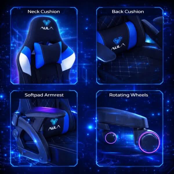 AULA F016 Ergonomic Premium Gaming & Computer Chair | Adjustable Nylon Armrests With Soft Pad | Locking-Tilt Function, Gas Lift Function | Black+Blue (F016BU)