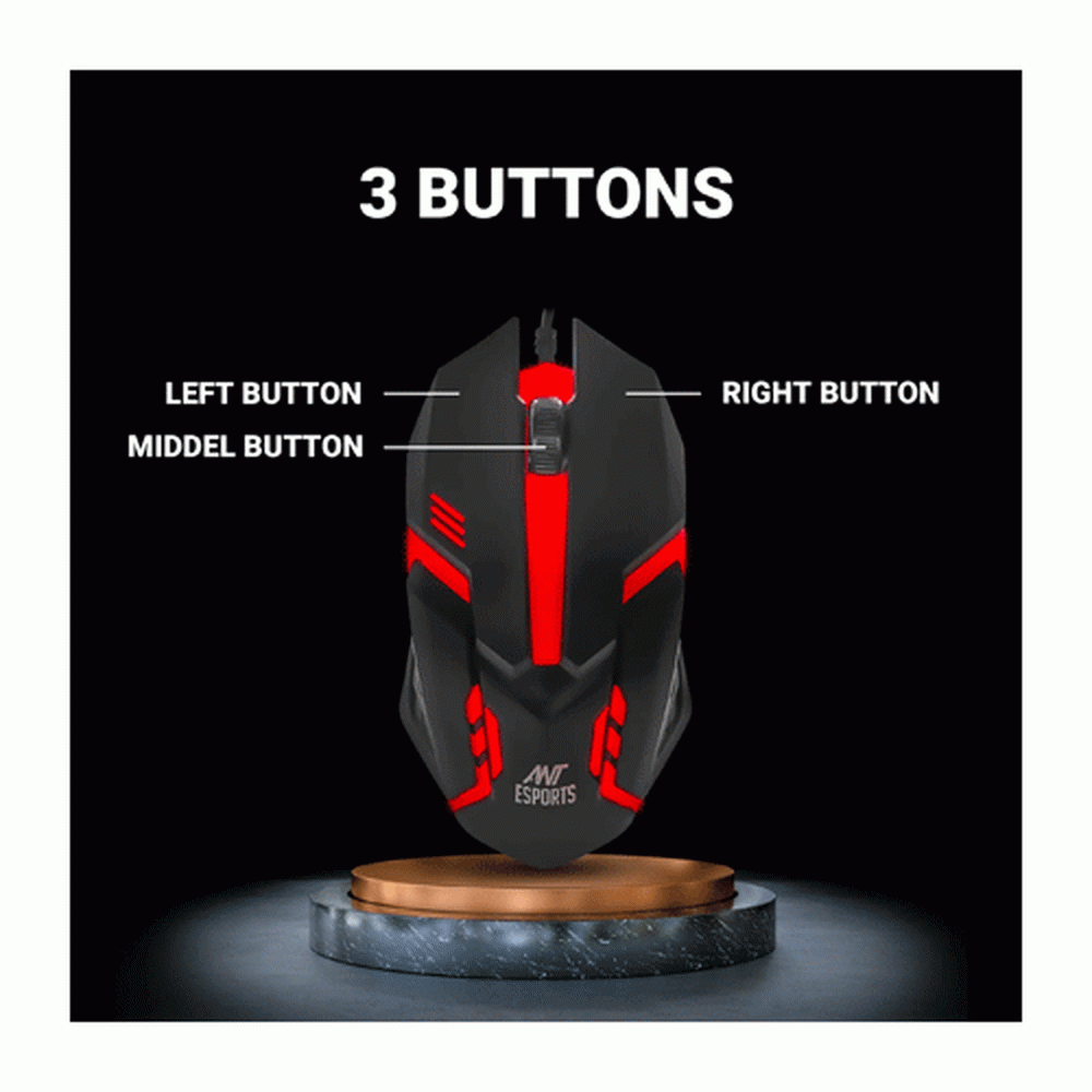 ANT ESPORTS GM45 Wired Ergonomic Gaming Mouse ( GM45 ) ( 3600DPI / 3 Macro Buttons ) ( Black )