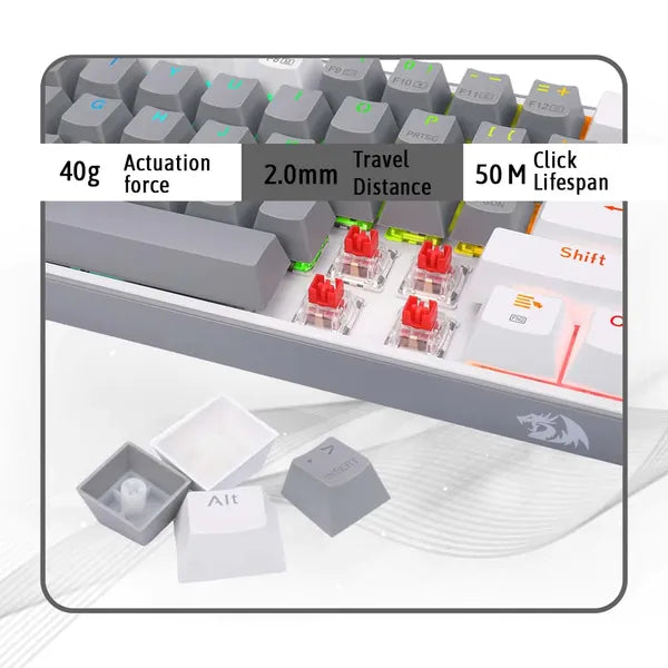 REDRAGON K616 Fizz Pro 60% Mechanical Wireless Gaming Keyboard ( Grey / White ) ( Red Linear Switch )