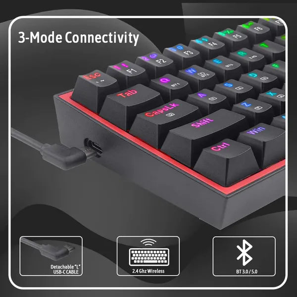 REDRAGON K616 Fizz Pro 60% Mechanical Wired Gaming Keyboard ( Black ) ( Red Linear Switch )