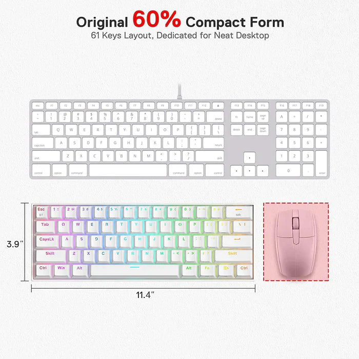 REDRAGON K530 Pro Draconic 60% Mechanical Wireless Gaming Keyboard ( White ) ( Red Switch )