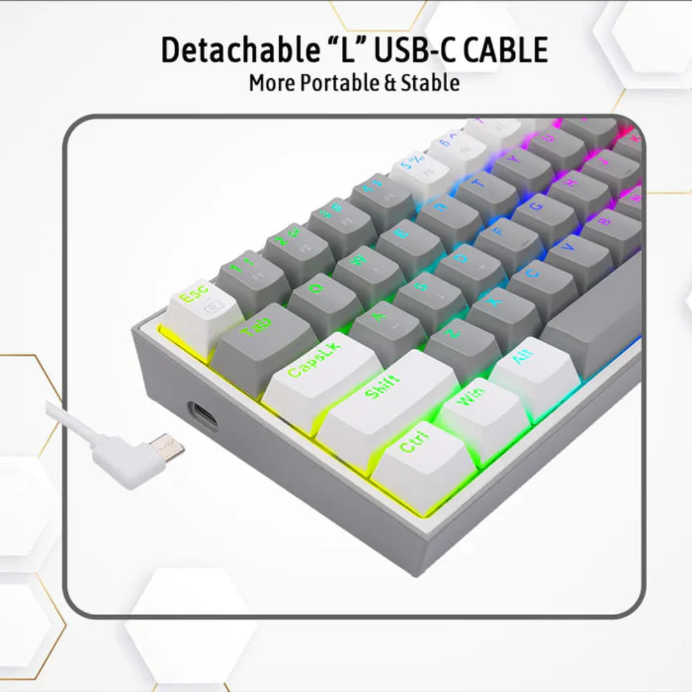 REDRAGON K617 Fizz 60% Mechanical Wired Gaming Keyboard ( Grey / White ) ( Red Linear Switch )