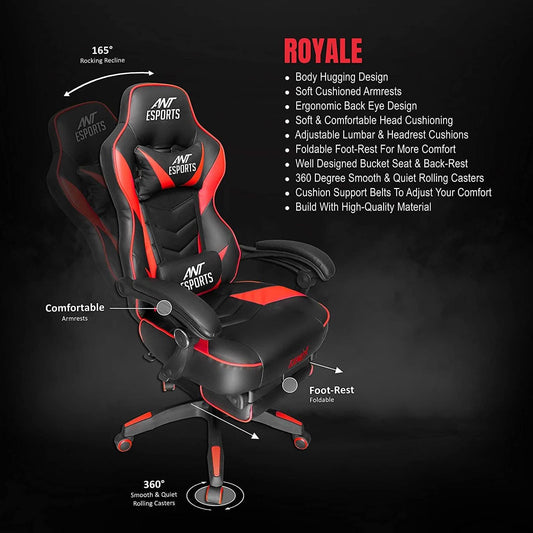 ANT ESPORTS GAMEX ROYALE GAMING CHAIR RED BLACK