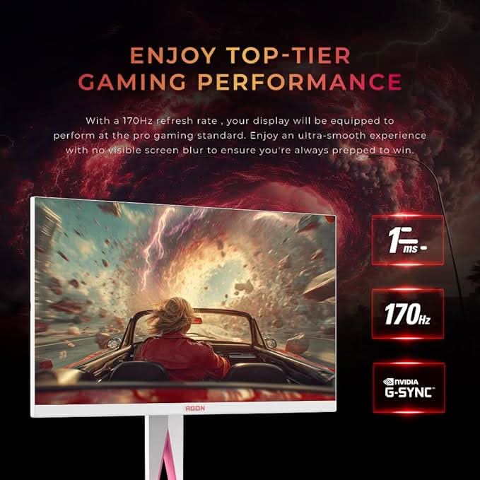 AOC Agon 27 , IPS, QHD 2560 x1440, 170 Hz, 0.5 ms, 350 cd/mΒ², HDMI 2.0 x 2, DP 1.4 x 2, / USB- 3.2 x 1 / NTSC 106% / sRGB 104% with Hight Adjustable Stand / AMD Free Sync Premium / HDR 400 / Pick asnd White colour.