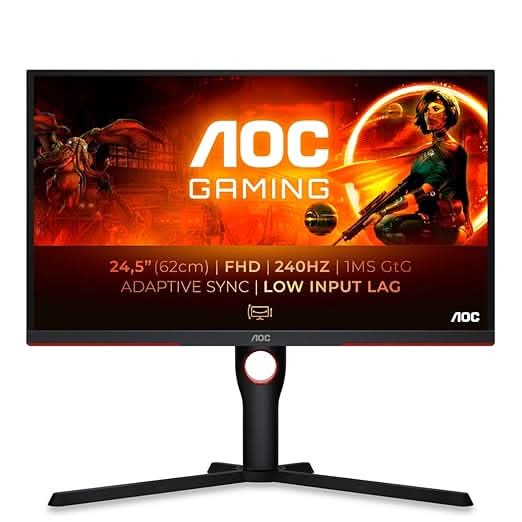 AOC 24.5 VA , FHD , 240 Hz, 0.5ms, 300 cd/mΒ², HDMI 2.0 x 2, DP 1.2 x 1, NTSC 101% / sRGB 120% with Hight Adjustable Stand / AMD FreeSync Premium.
