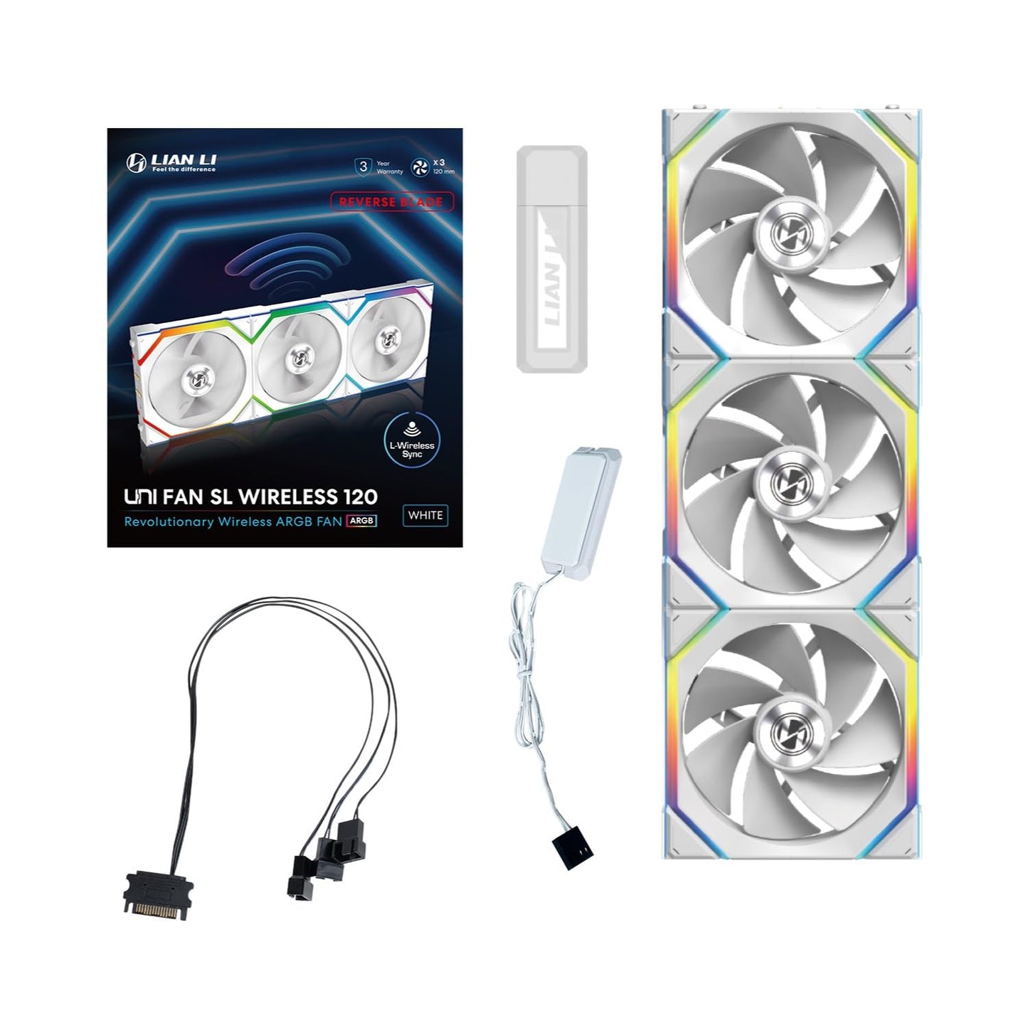 LIAN LI UNI FAN SL WIRELESS 3 X 120MM KIT CASE FAN I COOLER - WHITE I WITH REVERSE BLADE G99.12RSL1W3W.IN