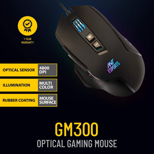 ANT ESPORTS GM300 Wired Ergonomic RGB Gaming Mouse ( GM300-RGB ) ( 4800DPI / 7 Macro Buttons ) ( Black )