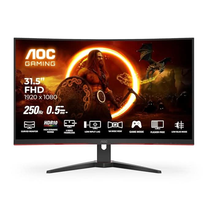 AOC 32 Curved, 1500 R , FHD 1920 x 1080, 250Hz, 0.5ms, 300 cd/mΒ², HDMI 2.0 x2, DP 1.2 x 1, NTSC 105% / sRGB 123% , Flicker Free , Low Blue Mode