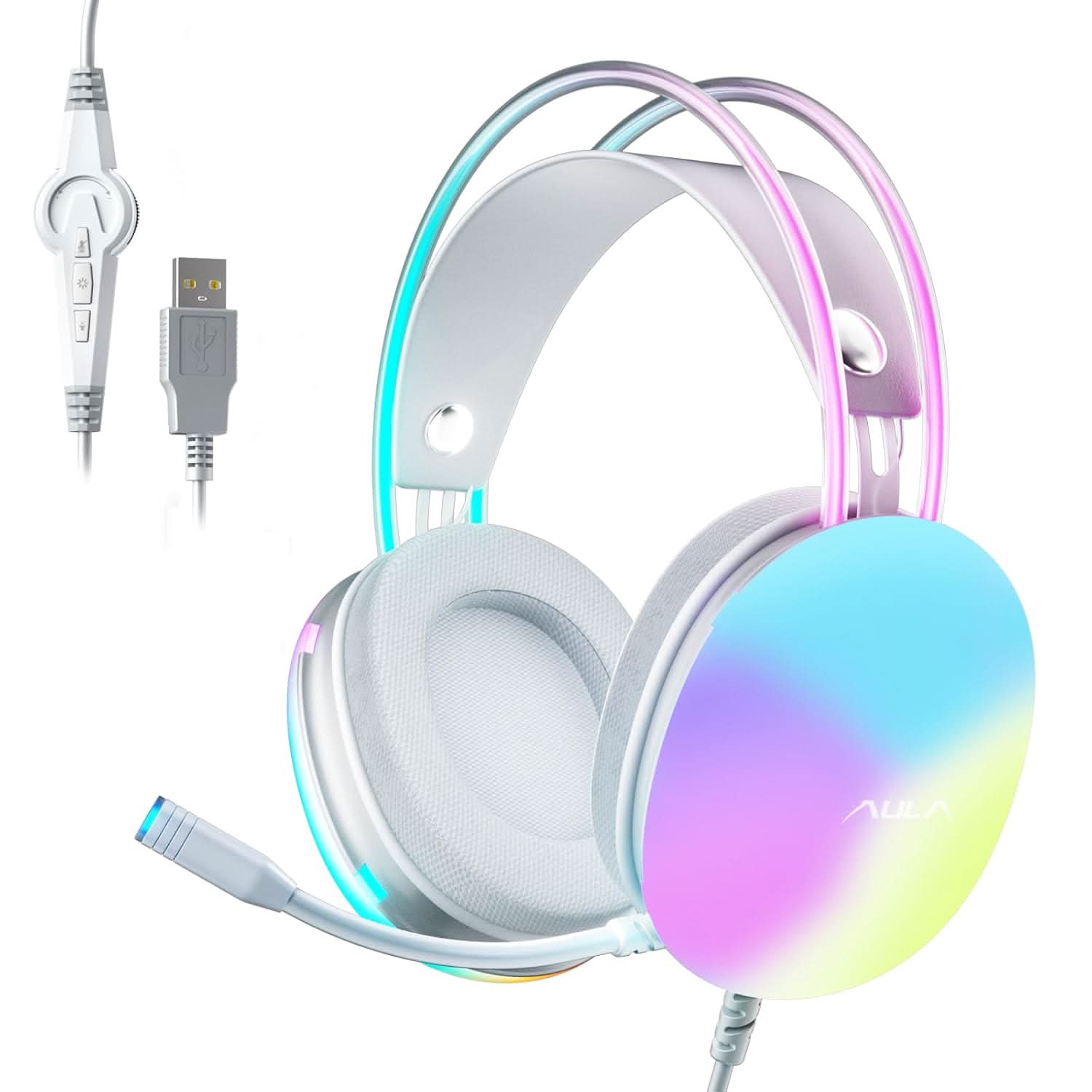 AULA S505 USB WIRED GAMING HEADPHONES RGB WIRED LAPTOP DESKTOP HEADSET (GREEN)