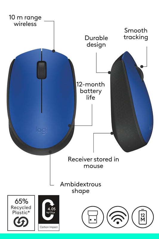 LOGITECH WIRELESS MOUSE M171 BLUE MOUSE