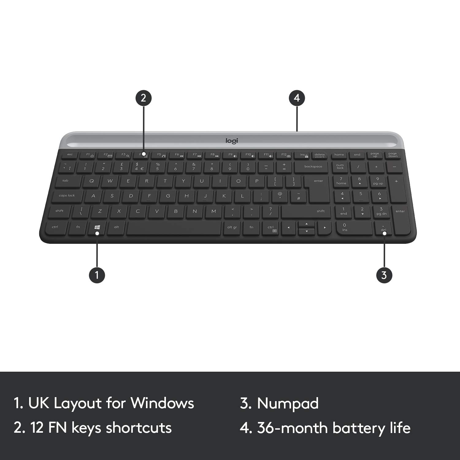 LOGITECH MK470 Slim Full Size Wireless Combo ( Graphite )