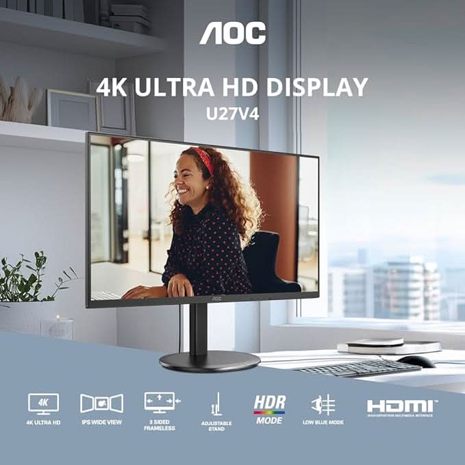 AOC 27 IPS Borderless, 4K - 3840 x 2160, 60 Hz, 350 cd/mΒ², 4 MS, HDMI 2.0 x 2, DP 1.4 x 1, NTSC 107% / sRGB 126%, Earphone x 1.