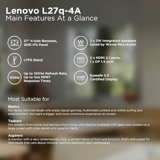 Lenovo L27q-4A 27inch QHD IPS Monitor
