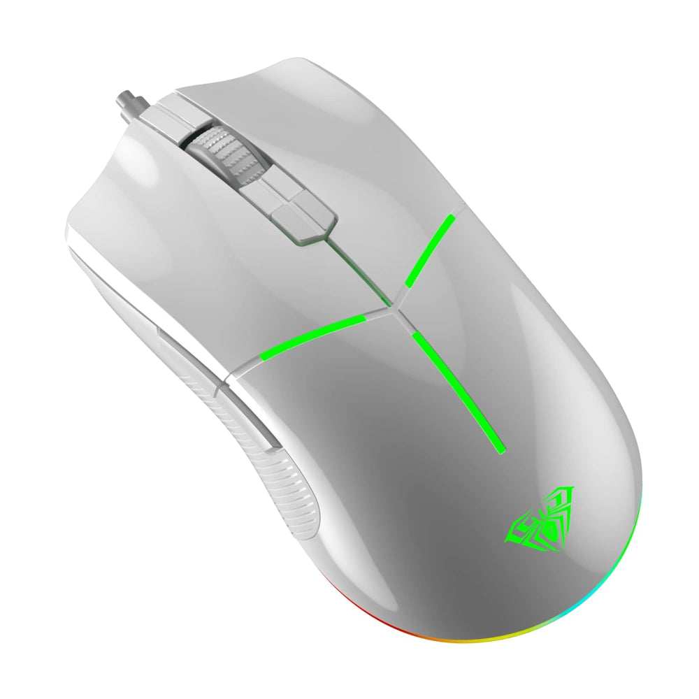 AULA F820 Wired Ergonomic Gaming Mouse ( White ) ( F820W ) ( 6400DPI / 8 Macro Buttons )