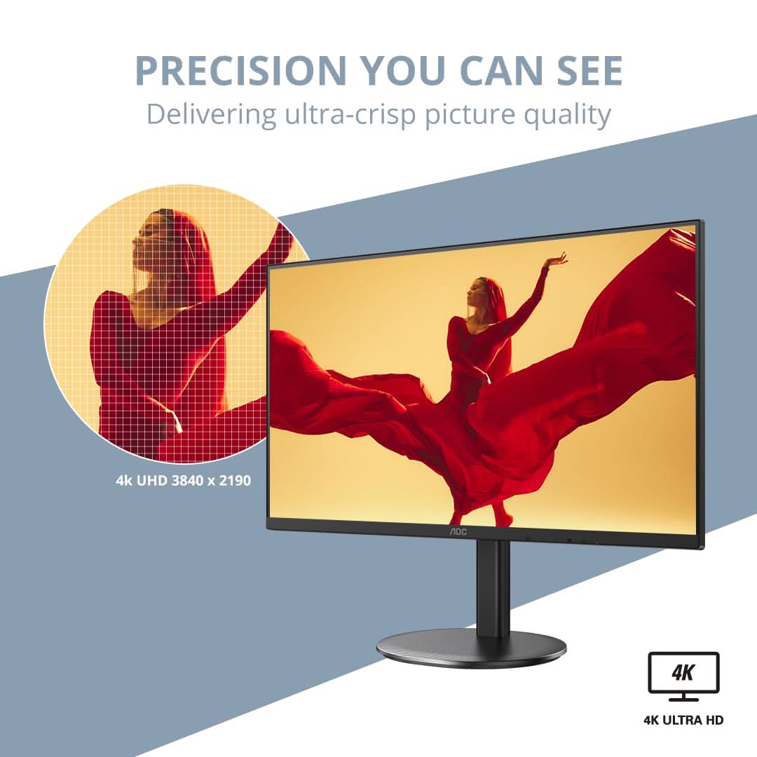 AOC 27 IPS Borderless, 4K - 3840 x 2160, 60 Hz, 350 cd/mΒ², 4 MS, HDMI 2.0 x 2, DP 1.4 x 1, NTSC 107% / sRGB 126%, Earphone x 1.