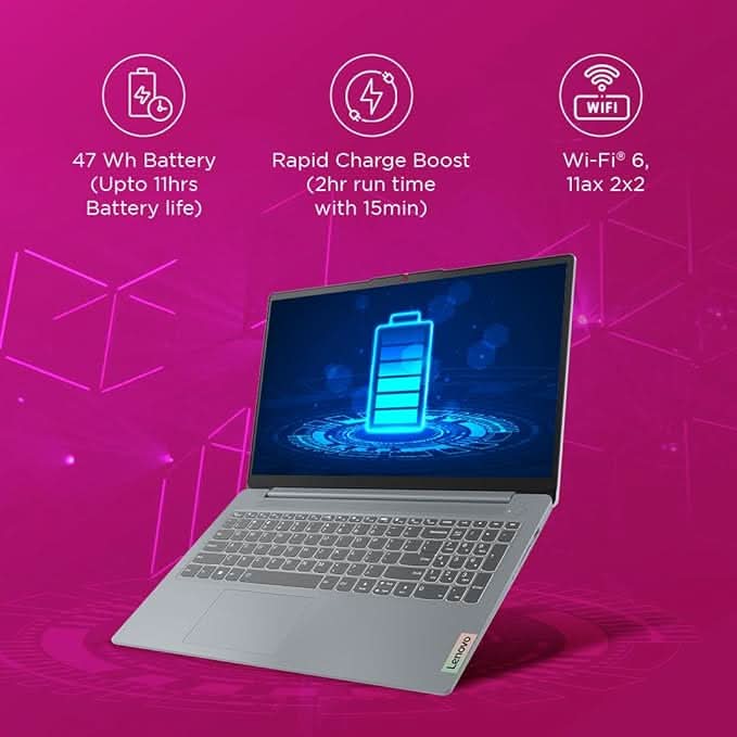 Lenovo IdeaPad Slim 3 Ryzen 7 5825U 15.6" (39.6cm) FHD Thin and Light Laptop (16GB RAM/512GB SSD/Integrated AMD Radeon Graphics/Windows 11/Office Home 2024/Grey/1.6Kg), 82XM0114IN