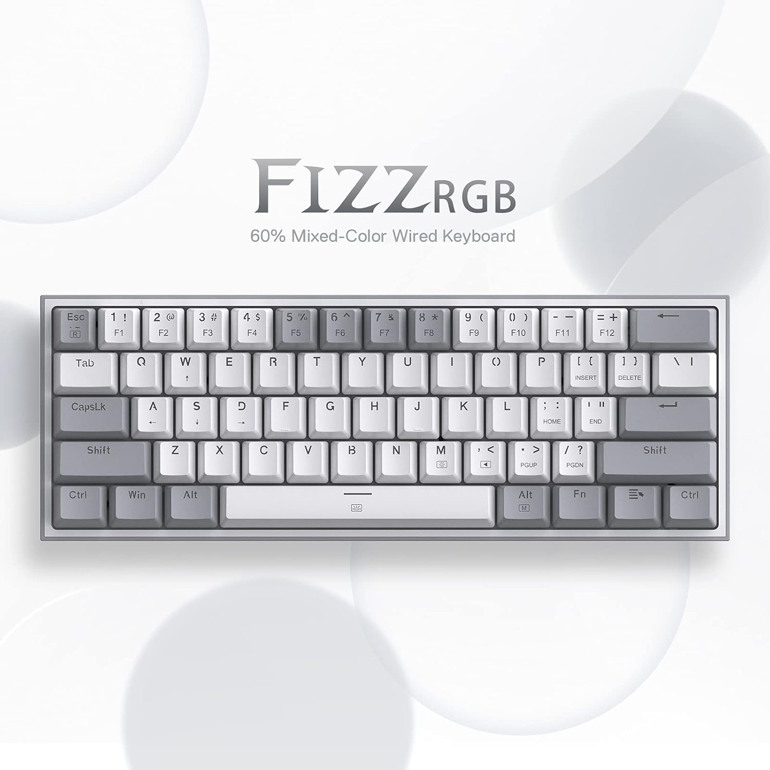 REDRAGON K617 FIZZ 60% WIRED RGB RED SWITCH GAMING KEYBOARD WHITE AND GREY