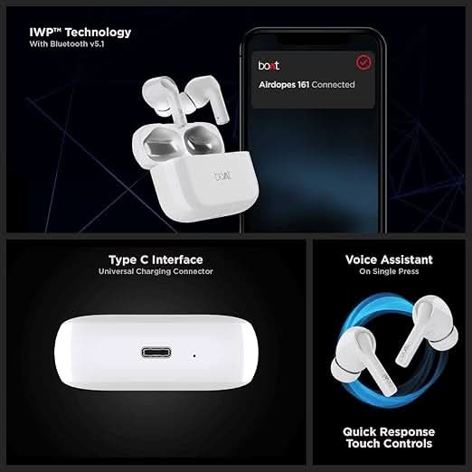 Boat Airdopes 161 Bluetooth TWS in Ear Earbuds (Pearl White)