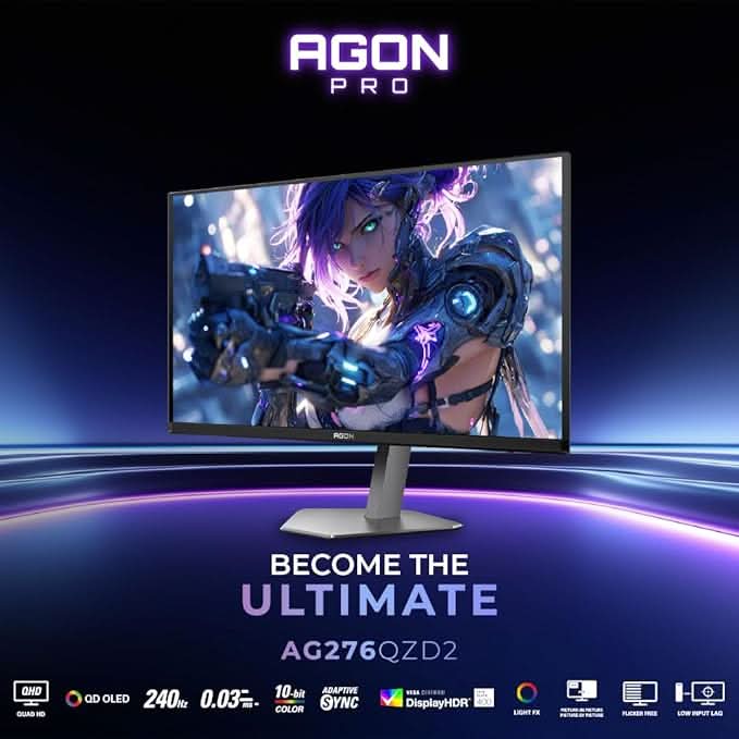 AOC Agon 27, QD -OLED , 240 Hz , 0.03 MS , 1000 cd/mΒ² , HDMI 2.0 x 2, DP 1.4 x 2, USB-3.2 x1 , Speaker 5Wx 2 , HAS , sRGB 100% , DCI-P3 98.5% / Flicker Free / Multi Task ( PIP/PBP ) / Low IN out leg.