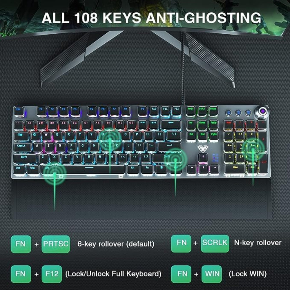 AULA F2088 Full Size Wired Mechanical Gaming keyboard ( Black ) ( Blue Switch ) ( F2088B )