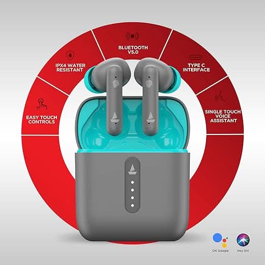 Boat Airdopes 148 TWS Ear Buds Wireless Earphones with mic (Cyan Cider)