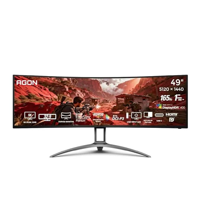 AOC AG493UCX2 48.8 Curved Gaming Monitor - Black | Dual-QHD 5120Γ1440 (32:9) |165Hz Refresh |1ms MPRT, FreeSync Premium | DisplayHDR400 | USB-C & KVM | UltraWide VA Panel
