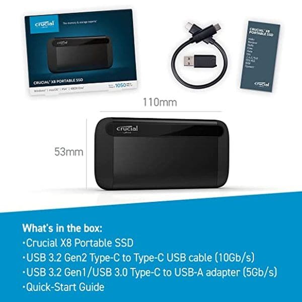 CRUCIAL X8 2TB Portable Solid State Drive (SSD)