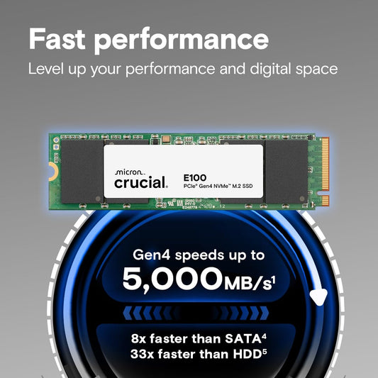CRUCIAL E100 1TB PCIE GEN4 2280 NVME M.2 SSD CT1000E100SSD8