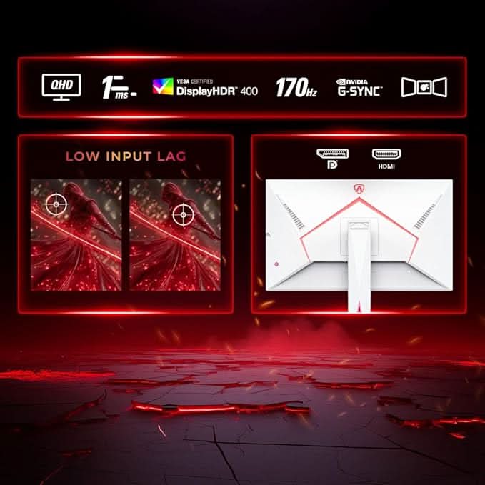 AOC Agon 27 , IPS, QHD 2560 x1440, 170 Hz, 0.5 ms, 350 cd/m², HDMI 2.0 x 2, DP 1.4 x 2, / USB- 3.2 x 1 / NTSC 106% / sRGB 104% with Hight Adjustable Stand / AMD Free Sync Premium / HDR 400 / Pick asnd White colour.