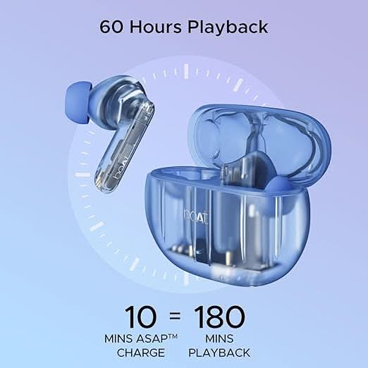 Boat Airdopes 191 ANC v5.3 Bluetooth TWS Ear Buds Wireless Earphones with mic (Pellucid Blue)