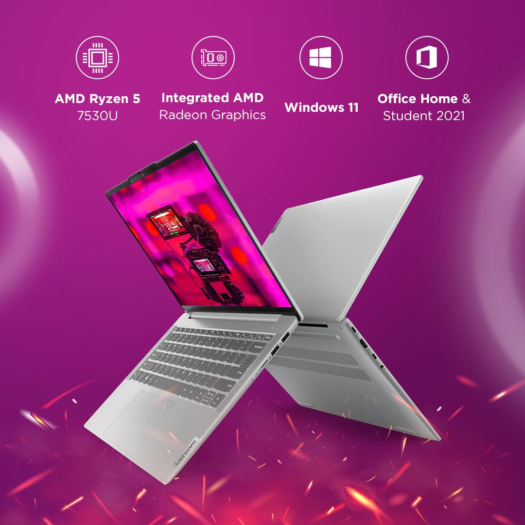LENOVO IDEAPAD SLIM 5 AMD RYZEN 5 7530U 14 INCH (35.5CM) WUXGA+ IPS LAPTOP (16GB/512GB SSD/WIN 11/OFFICE 2021/BACKLIT KB/FHD CAMERA/ALEXA/3 MONTH GAME PASS/ARCTIC GREY/1.46KG), 82XE004RIN