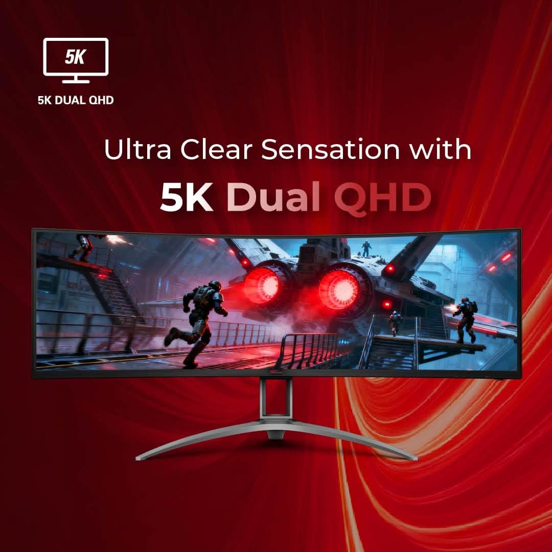 AOC AG493UCX2 48.8 Curved Gaming Monitor - Black | Dual-QHD 5120Γ1440 (32:9) |165Hz Refresh |1ms MPRT, FreeSync Premium | DisplayHDR400 | USB-C & KVM | UltraWide VA Panel
