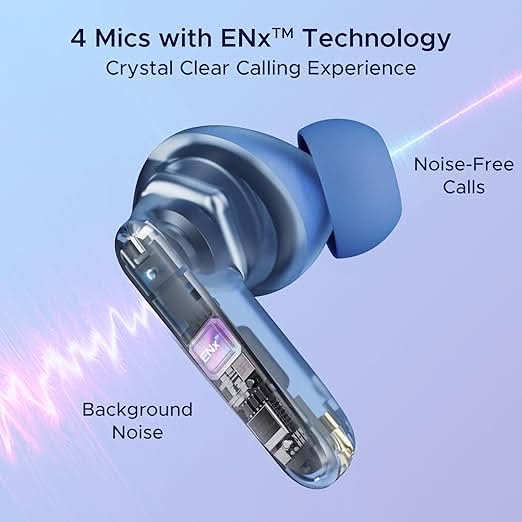 Boat Airdopes 191 ANC v5.3 Bluetooth TWS Ear Buds Wireless Earphones with mic (Pellucid Blue)