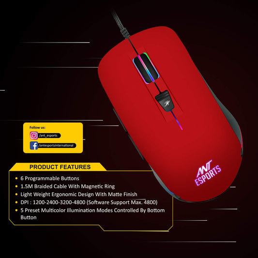 ANT ESPORTS GM100 RED GAMING MOUSE
